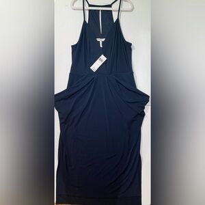 BCBGeneration Dark Navy Sheath Sleeveless V-Neck Midi Dress Size M